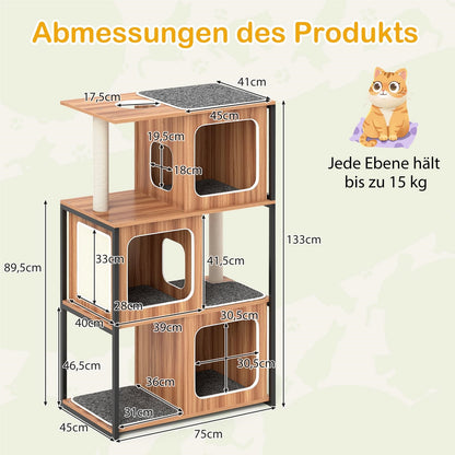 Kattenklimpaal – Krabpaal – Kattenhuis – Kattenmeubel – Klimmeubel – 3 Verdiepingen Met Krabvlak – Verwijderbare Kussens – Metaalframe – Natuurlijk