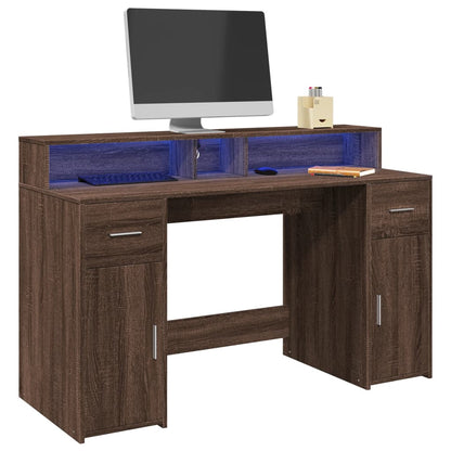 Laptoptablet – Bureau – Werkplek – Laptoptafel – Tabletmeubel – Bruine Eikenkleur – Verstelbare RGB LED-Verlichting – Stevig Behandeld Hout