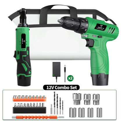 12V Draadloze Boor- en Momentsleutelset – Accuboormachine – Ratelsleutel – Schroefmachine – Momentsleutel – Hoog Koppel – Lichtgewicht Design