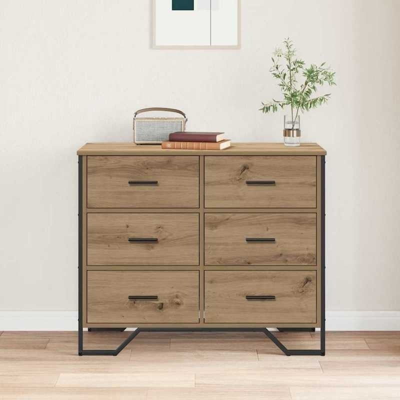 Oak Chest of Drawers - Modern 6-Drawer Heavy-Duty Storage Cabinet with Lockable Doors-Like Drawers, Oak Wood ( Assembly Required), -Standing Organizer for Bedroom, Living Room, Office - Sturdy Modern Furniture, Storage Cabine