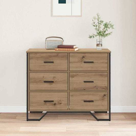 Oak Chest of Drawers - Modern 6-Drawer Heavy-Duty Storage Cabinet with Lockable Doors-Like Drawers, Oak Wood ( Assembly Required), -Standing Organizer for Bedroom, Living Room, Office - Sturdy Modern Furniture, Storage Cabine