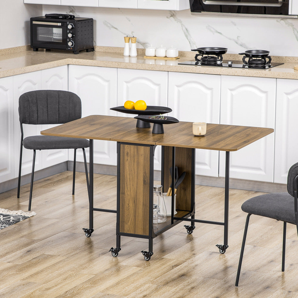 Klaptafel – Inklapbare Tafel – Eettafel – Vouwtafel – Ruimtebesparende Tafel – Lichtbruin – 130x80x74 cm – Met Opbergruimte – Zwenkwieltjes Met Remmen