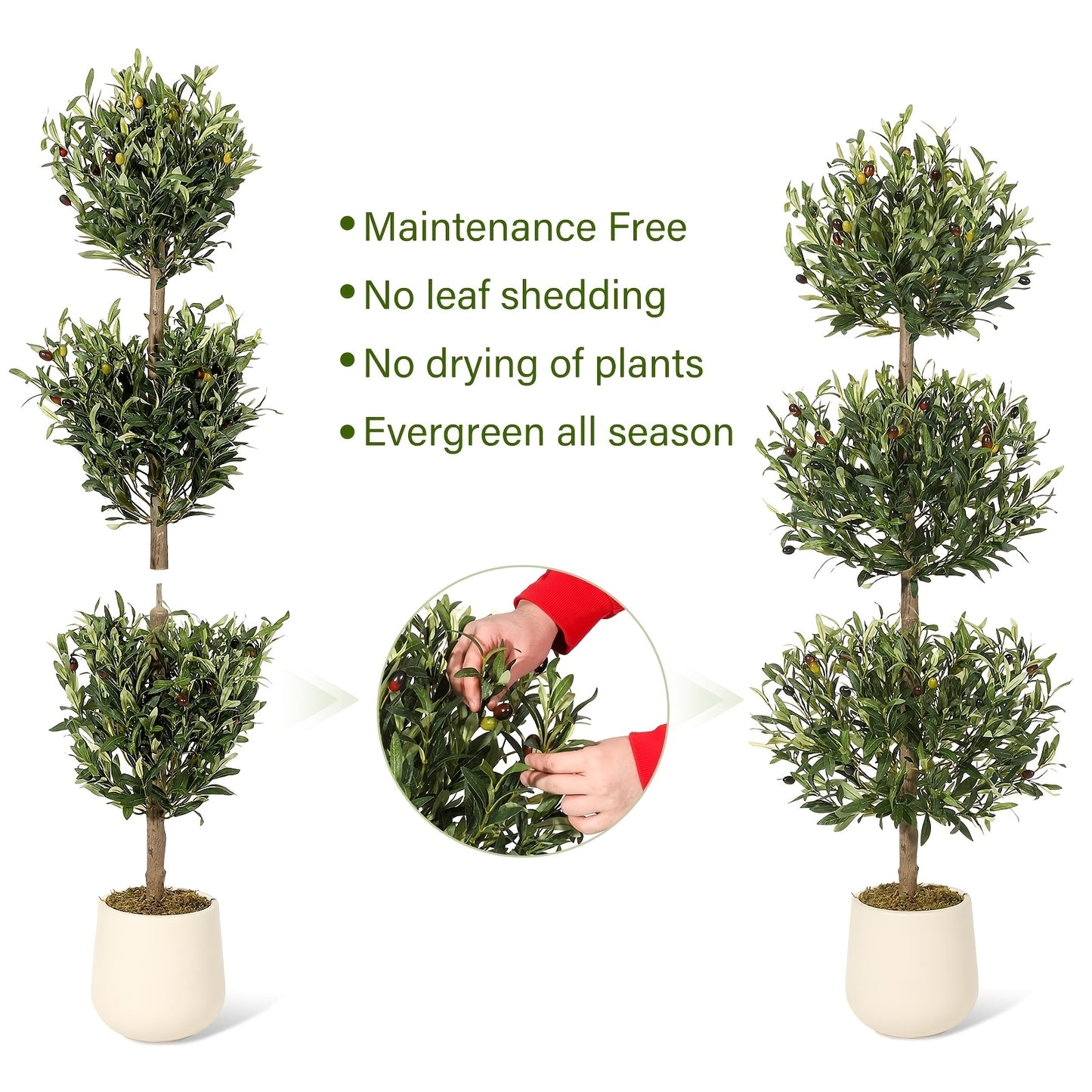 Olijfboom Kunstplant – Nep Olijfboom – Kunstplant Binnen – Kunstboom – Valse Olijfboom – 2 Stuks – 152,4 cm Hoog – Driedelig Bolvormig Design Met Mos