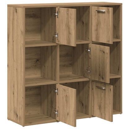 Boekenkast – Opbergkast – Vitrinekast – Wandkast – Kast met Deuren – Modern Design – Licht Eiken Fineer – 90x28x90 cm – 9 Vakjes – Vrijstaand – Stabiel & Duurzaam