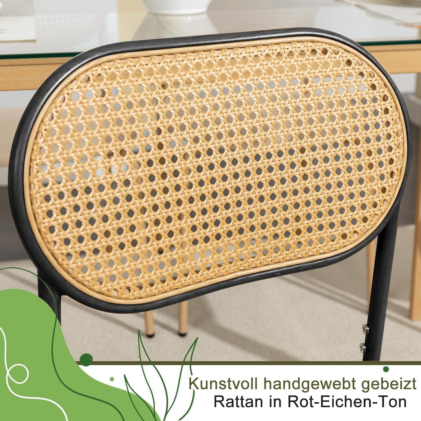 Eetkamerstoelen – Stoel – Kuipstoel – Keukenstoel – Zithoekstoel – Set Van 2 – Met Fluwelen Zitting – Met Rattan Rugleuning