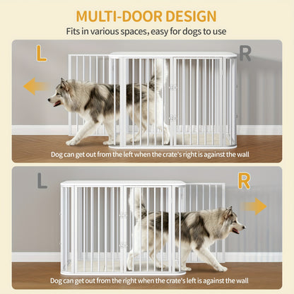 Dog Cage Furniture, Dog Box with Soft Cushion, Modern Multi-Door Design, Side Table for Heavy-Duty Wooden Dog Crates, Suitable for Large Dogs, 108 X 66 X 77.5cm, White, Extra for large Dog Crate Furniture, Dog Crate for Large - QUORE