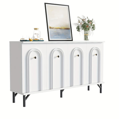 Dressoir – Sideboard – Opbergkast – Kast – Meubel – Wit – 140 cm – Modern Design Met 3D Gebogen Panelen – Verstelbare Planken