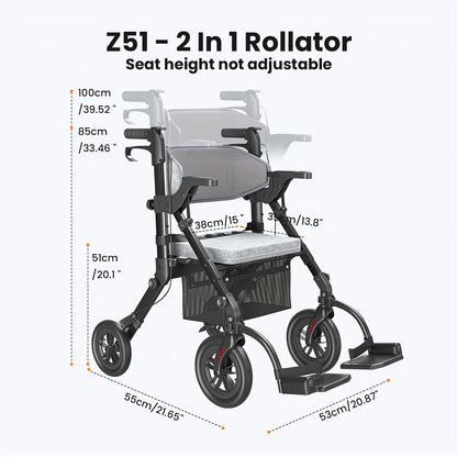 Rollator – Looprek – Wandelwagen – Mobiliteitshulpmiddel – Loopwagen – Lichtgewicht Opvouwbaar – 136 kg Draagvermogen – Zitje Met Rugleuning