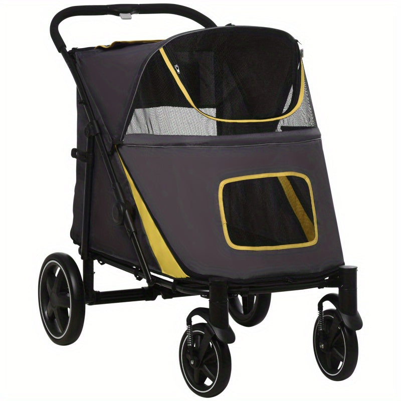 Dierenwagen – Huisdierwagen – Hondenwagen – Kattenwagen – Opvouwbare Pet Carrier – Donkergrijs – Grote Capaciteit – Veiligheidsharnas