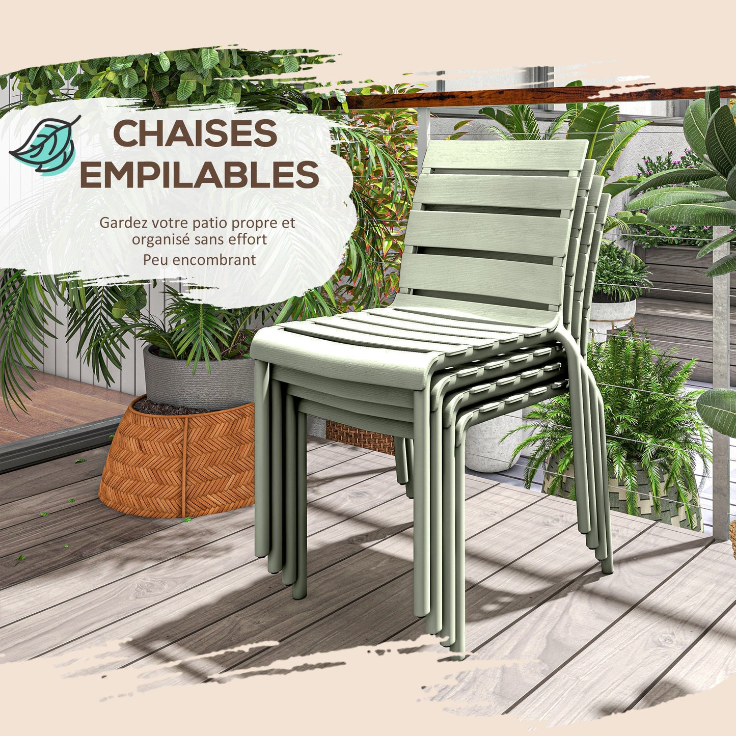 Bistro Stoelen Set – Tuinstoelen – Stapelbare Stoelen – Balkon Stoelen – Tuinmeubilair – UV-bestendig – 42x54x78 cm – Groen
