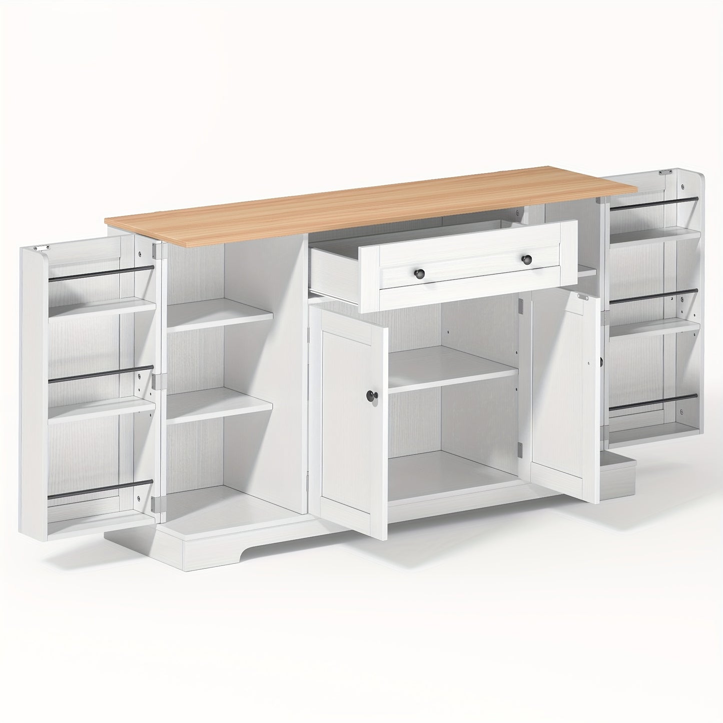 Modern White Metal Cabinet with Anti-Tip System - Multifunctional Storage Sideboard Suitable, & Bedroom - Adjustable Shelves & Drawers, Heavy-Duty 138cm Freestanding Furniture