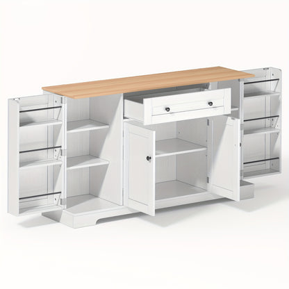 Modern White Metal Cabinet with Anti-Tip System - Multifunctional Storage Sideboard Suitable, & Bedroom - Adjustable Shelves & Drawers, Heavy-Duty 138cm Freestanding Furniture