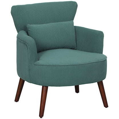 Fauteuil – Armstoel – Zitsstoel – Relaxstoel – Leesstoel – Donkergroene Cordstof – Met Wasbaar Lendenkussen