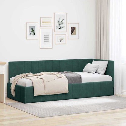Bedframe – Bedbodem – Ledikant – Slaapbank – Kinderbed – Gefineerd Hout – Fluwelen Hoofdbord – 80x200 cm – Donkergroen