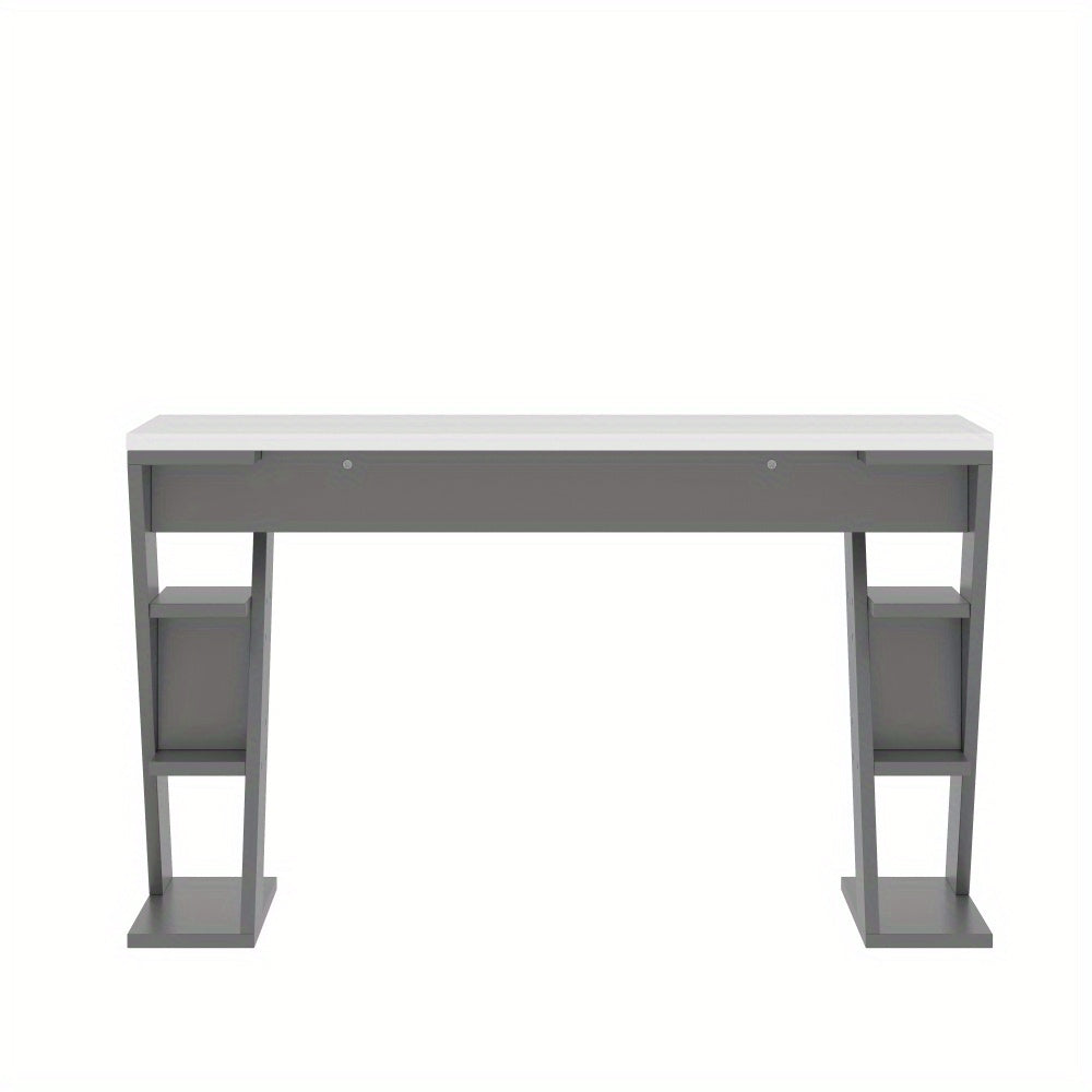 Bureau – Bureautafel – Werkplek – Computertafel – Computerbureau – Modern X-frame – Ruim Werkblad – Open Opberglades – Stevig & Onderhoudsvriendelijk – Grijs/Wit