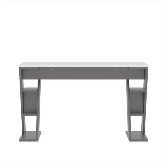 Bureau – Bureautafel – Werkplek – Computertafel – Computerbureau – Modern X-frame – Ruim Werkblad – Open Opberglades – Stevig & Onderhoudsvriendelijk – Grijs/Wit