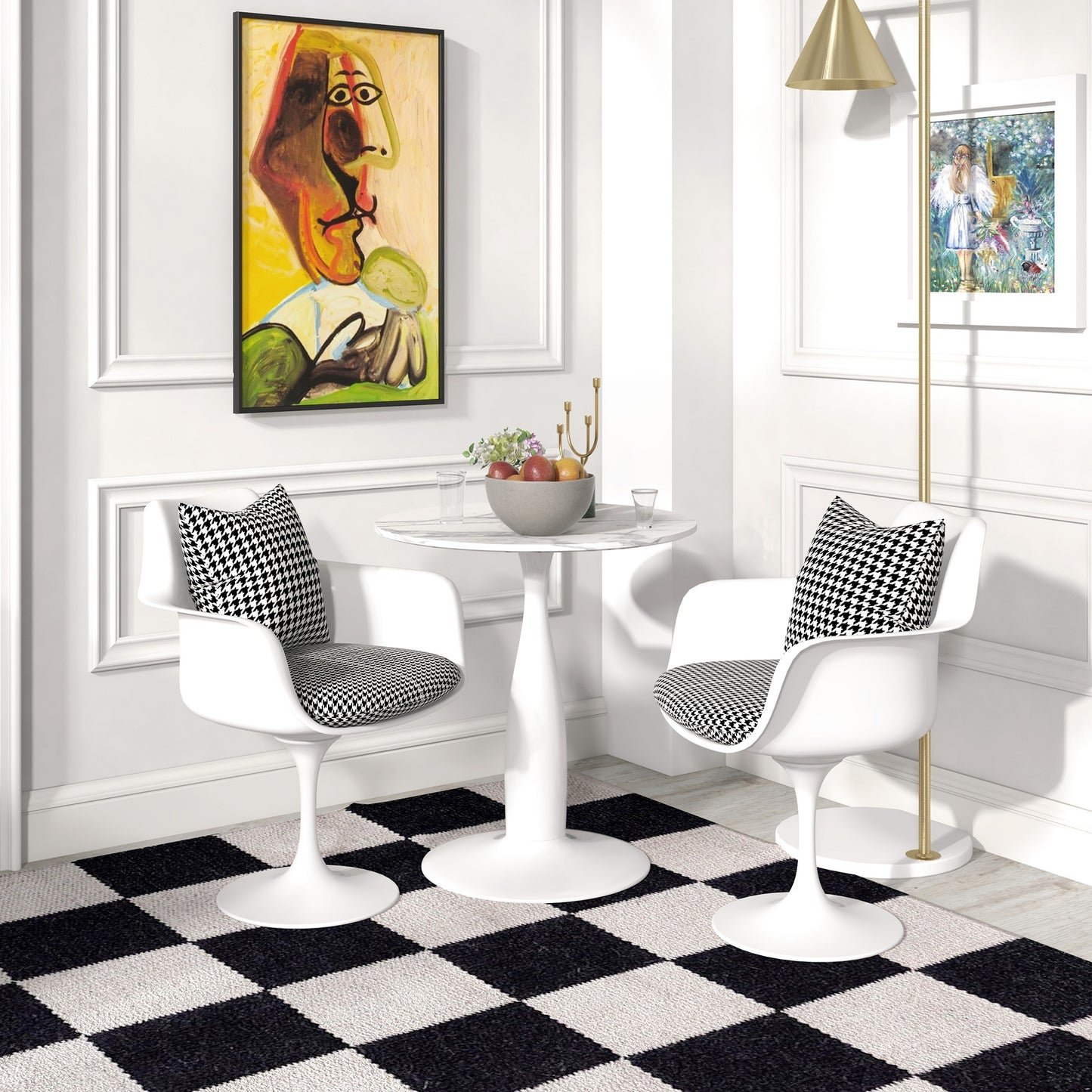 Rondetafel – Ronde Eettafel – Keukentafel – Kleine Tafel – Tafel Met Stalen Frame – Compact 70x74 cm – Melamine Blad – Antislip Voetjes – Wit