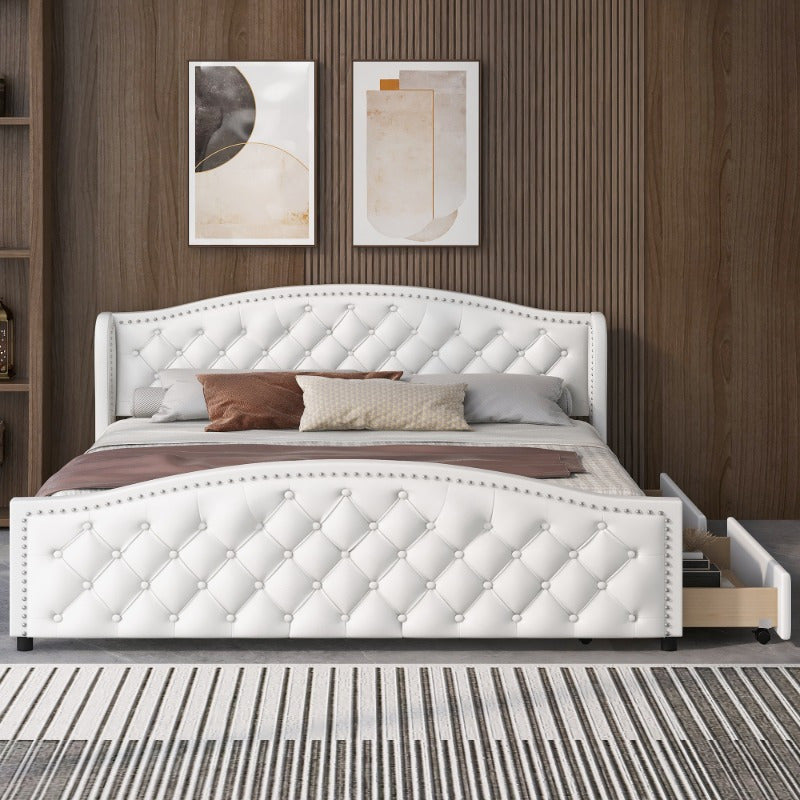 Boxspringbed – Tweepersoonsbed – Slaapbed – Stofbed – Opbergbed – 180x200 cm – Hoog Gestoffeerd Hoofdeinde – 2 Grote Opbergladen