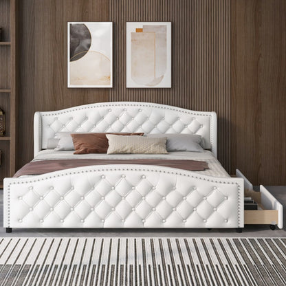 Boxspringbed – Tweepersoonsbed – Slaapbed – Stofbed – Opbergbed – 180x200 cm – Hoog Gestoffeerd Hoofdeinde – 2 Grote Opbergladen