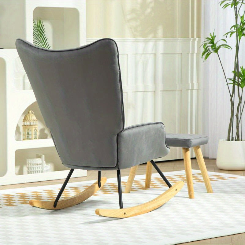 Donkergrijze fauteuil – velvet stoel – relaxstoel – leesstoel – loungestoel – inclusief voetenbankje – zacht fluweel – stevig houten frame – 66x96x101 cm – comfortabel kussen