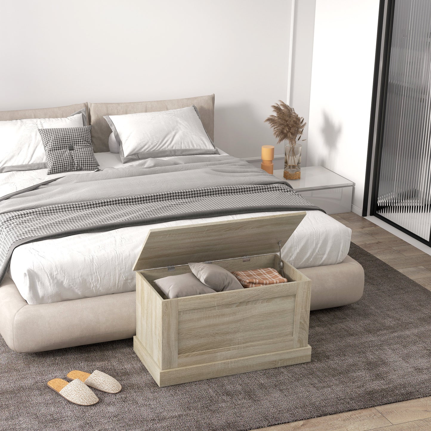 Opbergkist – Speelgoedkist – Houten Kist – Opbergbox – Opbergton – Veiligheidscharnier – 80 x 40 x 45 cm Naturel