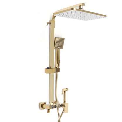 Douche Systeem – Douche Set – Complete Douche Set – Badkamer Douche – Regendouche – Gouden 4-in-1 Douche Systeem – 22,86x22,86 cm Regendouche – Messing Duurzaam