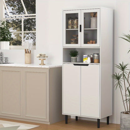 Boekenkast – Boekenrek – Opbergkast – Vakkenkast – Wandkast – Modern – Met 4 Glazen Deuren – Verstelbare Planken – Metalen Stevige Constructie – Verticale Ruimtebesparing – Wit