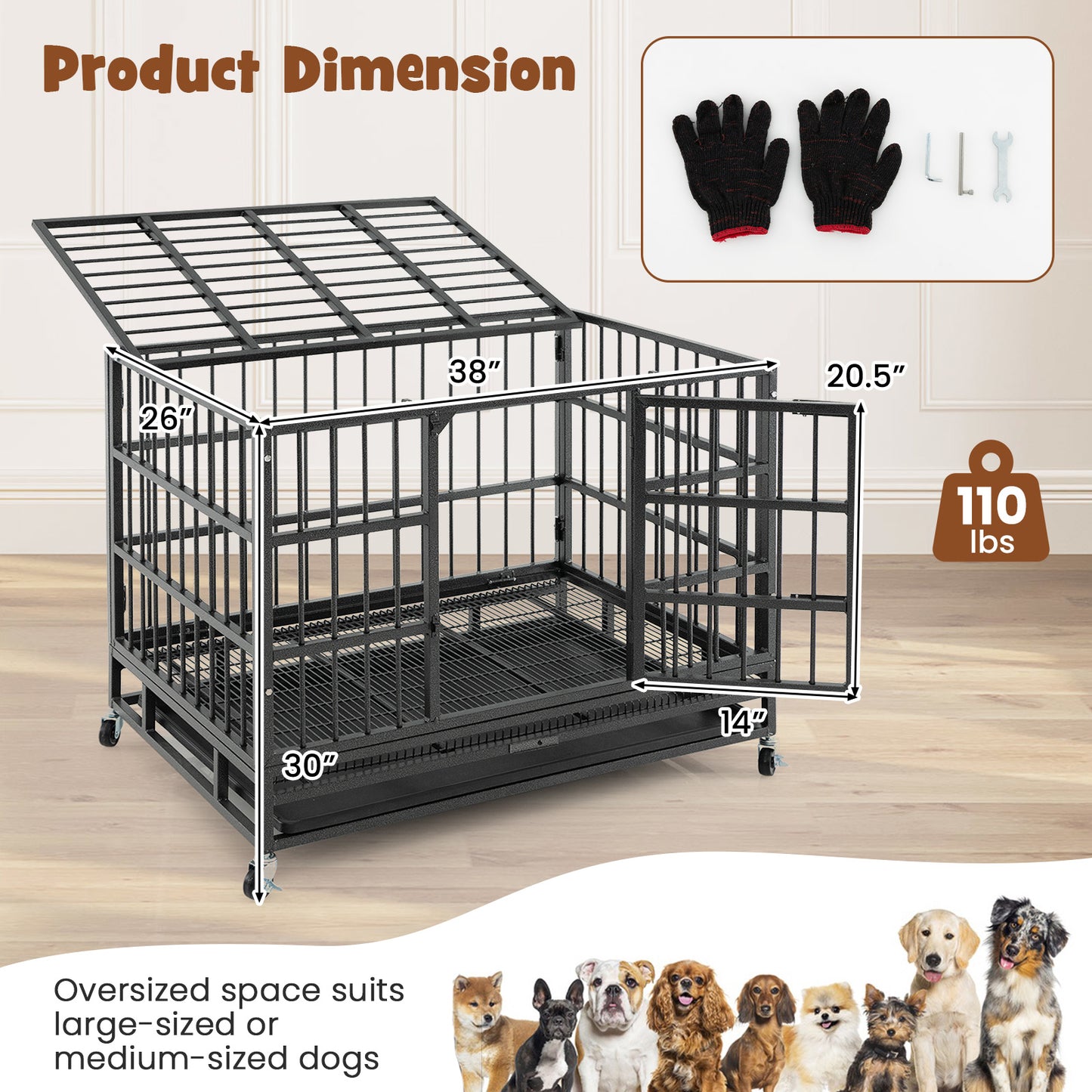 Hondenbench – Klapbench – Hondenkooi – Metalen Bench – Dierenbench – Opvouwbaar – Zwaar Metalen Frame – Dubbele Beveiligde Slotensysteem