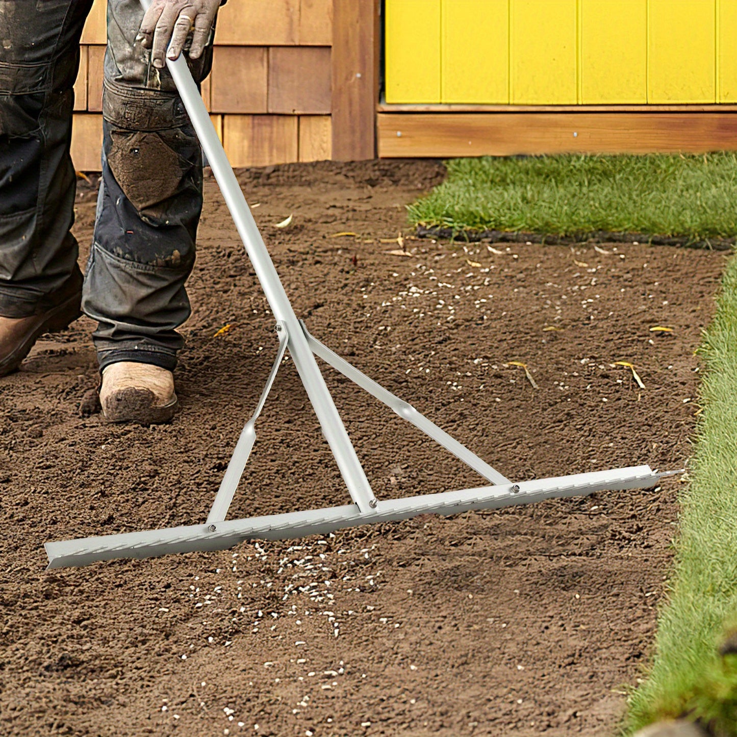 Tuinhark – Gras Hark – Blad Hark – Bodem Hark – Tuingereedschap – Aluminium Sneeuw Hark – Dubbelzijdig Harkhoofd – 174 cm Lang