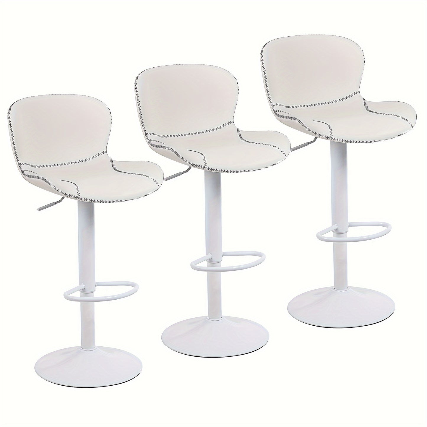 Moderne Barkruk – Barstoel – Keukenstoel – Eetkamerstoel – Keukenkruk – Imitatie PU Leer – 360° Draaibaar – Verstelbare Hoogte – Wit 3 Stuks Set