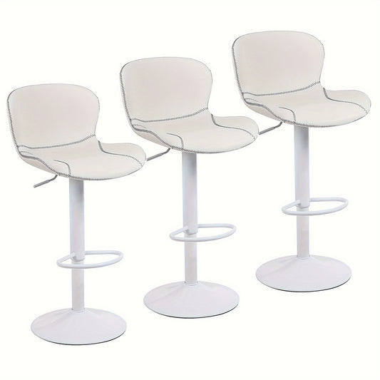 Moderne Barkruk – Barstoel – Keukenstoel – Eetkamerstoel – Keukenkruk – Imitatie PU Leer – 360° Draaibaar – Verstelbare Hoogte – Wit 3 Stuks Set