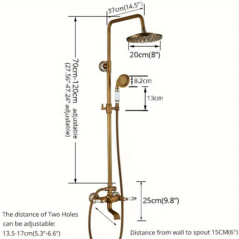 Buitendouche – Tuindouche – Regendouche – Douchekraan – Baduitloop – Antiek Messing – Regendouchekop 20,32 cm – Duurzaam Metalen Materiaal