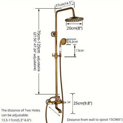 Buitendouche – Tuindouche – Regendouche – Douchekraan – Baduitloop – Antiek Messing – Regendouchekop 20,32 cm – Duurzaam Metalen Materiaal