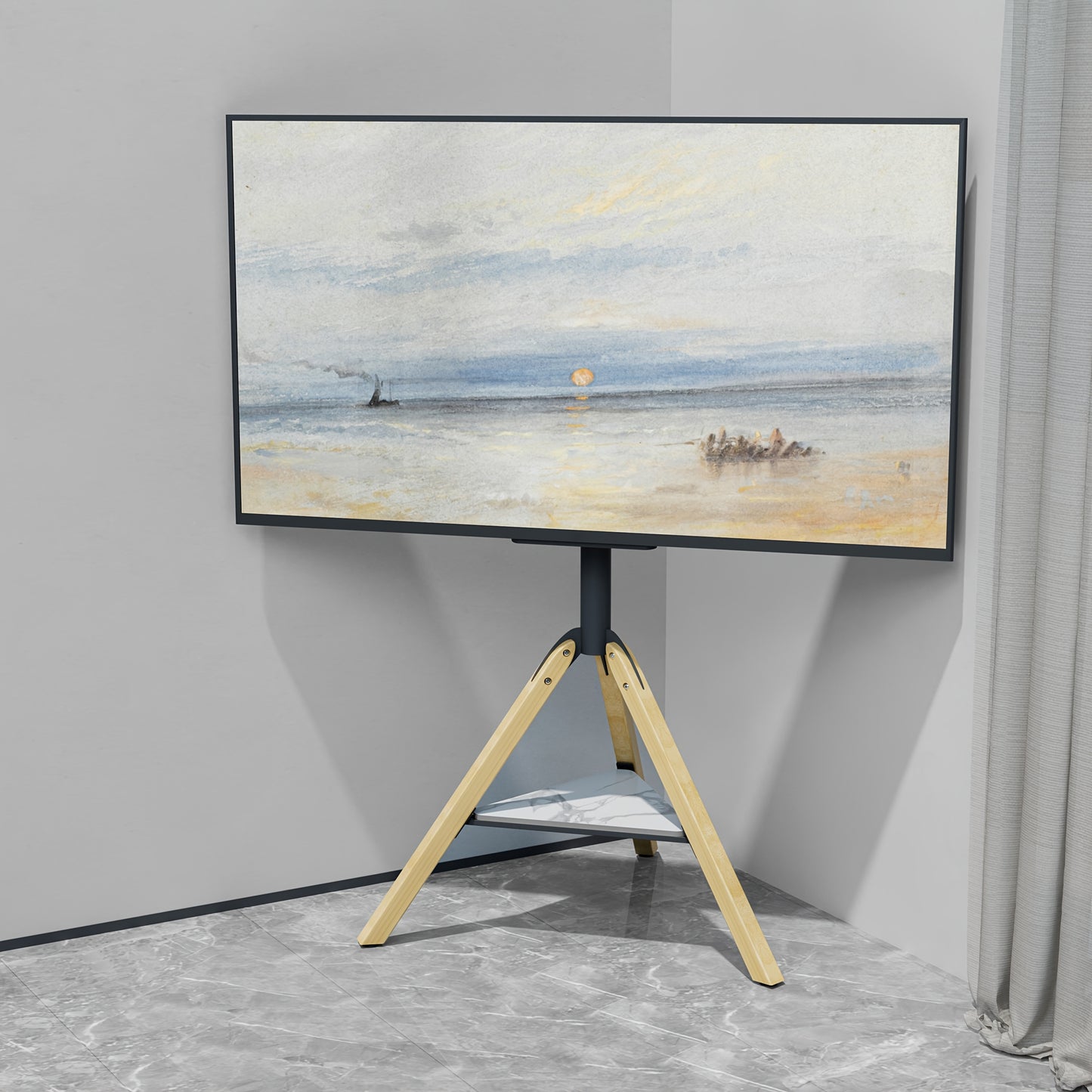 Zware Hoek-TV-Standaard – Voor 101–190 cm Schermen – Tripod Vloermontage met Hoogteverstelling, Draaibare Basis en Sintersteenplank