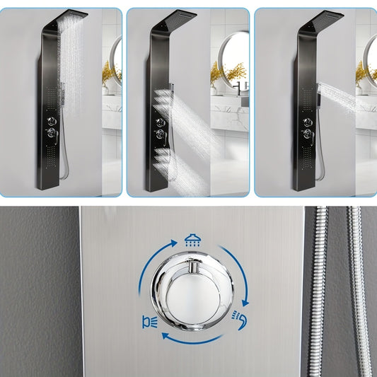 Douchewand – Douchewand – Douchewand – Douchewand – Douchewand – Handdouche – 3 Regenstanden – 140 cm Hoog – Zwart Roestvrijstaal – Spatwaterdicht