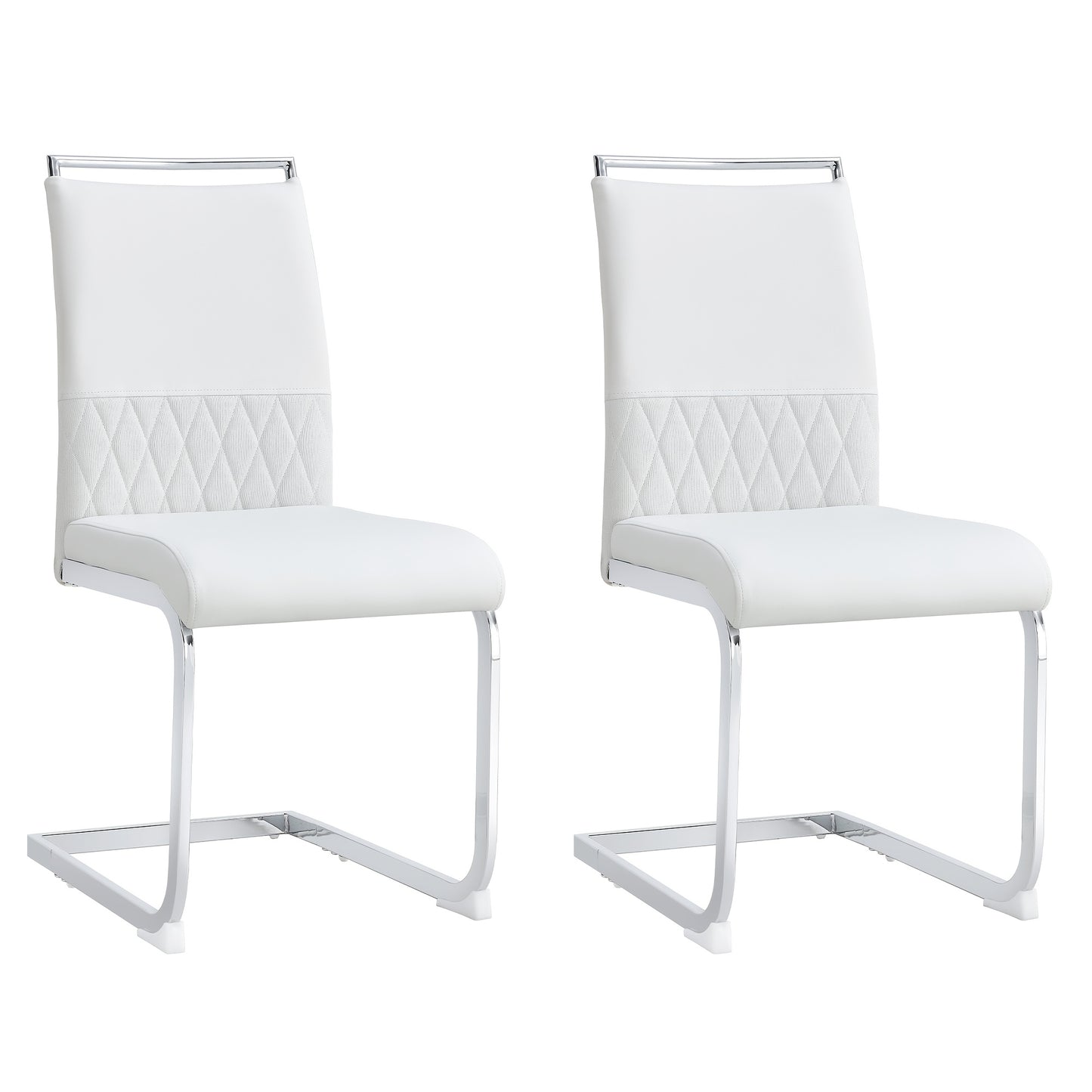 2pcs Modern Dining Chair Set - High Back Upholstered Side Chairs with Cross-Stripe Backrest, PU Faux Leather & Linen Cushioned Seats, Metal Frame, White, Dining Room, Kitchen, Guest Office Chairs, Dining Room Chairs, Kitchen