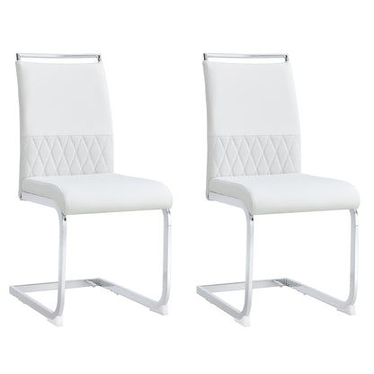 2pcs Modern Dining Chair Set - High Back Upholstered Side Chairs with Cross-Stripe Backrest, PU Faux Leather & Linen Cushioned Seats, Metal Frame, White, Dining Room, Kitchen, Guest Office Chairs, Dining Room Chairs, Kitchen