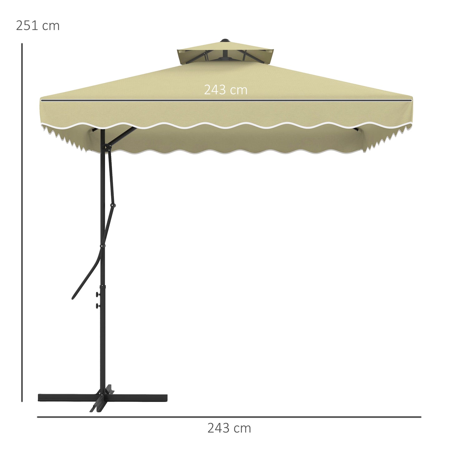 Parasol – Tuinparasol – Balkonparasol – Stokparasol – Terrasparasol – Decentraal Zijpaal – 2,5x2,5 m – Metalen Frame – Beige Polyester – Kruisvoet – Slingerbediening
