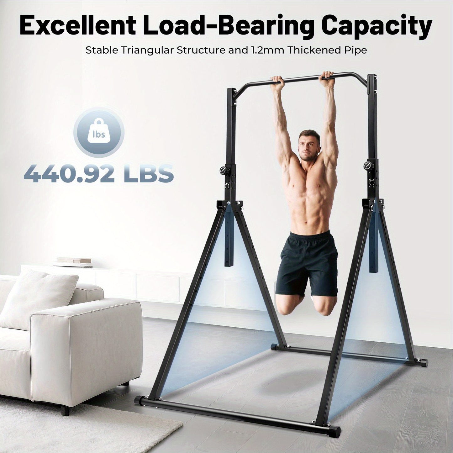 Adjustable Height Triangular Pull Up Station with Heavy-Duty Pull Up Bar - 199.58 KG Capacity, Door/Wall Mounted for home Gym Equipment, Sturdy Triangular Frame & Adjustable Height (161.85-249.94cm) for Pull-Ups, Chin-Ups, Di