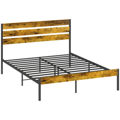 Tweepersoonsbed – Dubbelbed – Bedframe – Lattenbodem – Industrieel Bed – 160x200 cm – Onderbed Opbergruimte – Hout en Staal