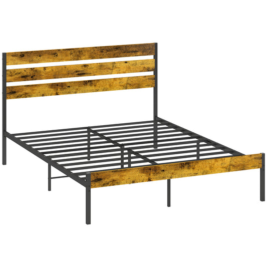 Tweepersoonsbed – Dubbelbed – Bedframe – Lattenbodem – Industrieel Bed – 160x200 cm – Onderbed Opbergruimte – Hout en Staal