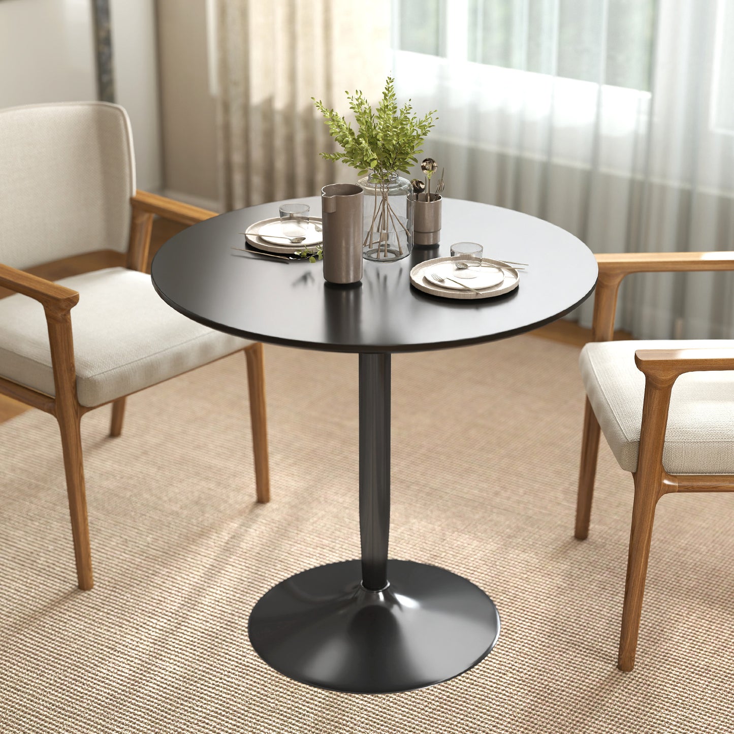 Eettafel – Ronde Tafel – Keukentafel – Klaptafel – Kleine Tafel – Compact 80 cm Ø – Staal Met Non-Slip Pootjes – Zwarte Afwerking