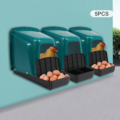 Nestbakken Kip – Kippennest, Legnest, Eibak, Kippenhok Nest – Set Van 5 – Duurzaam kunststof met ventilatie – Eenvoudig schoon te maken – Blauwgroene uitvoering – 2 Compartimenten