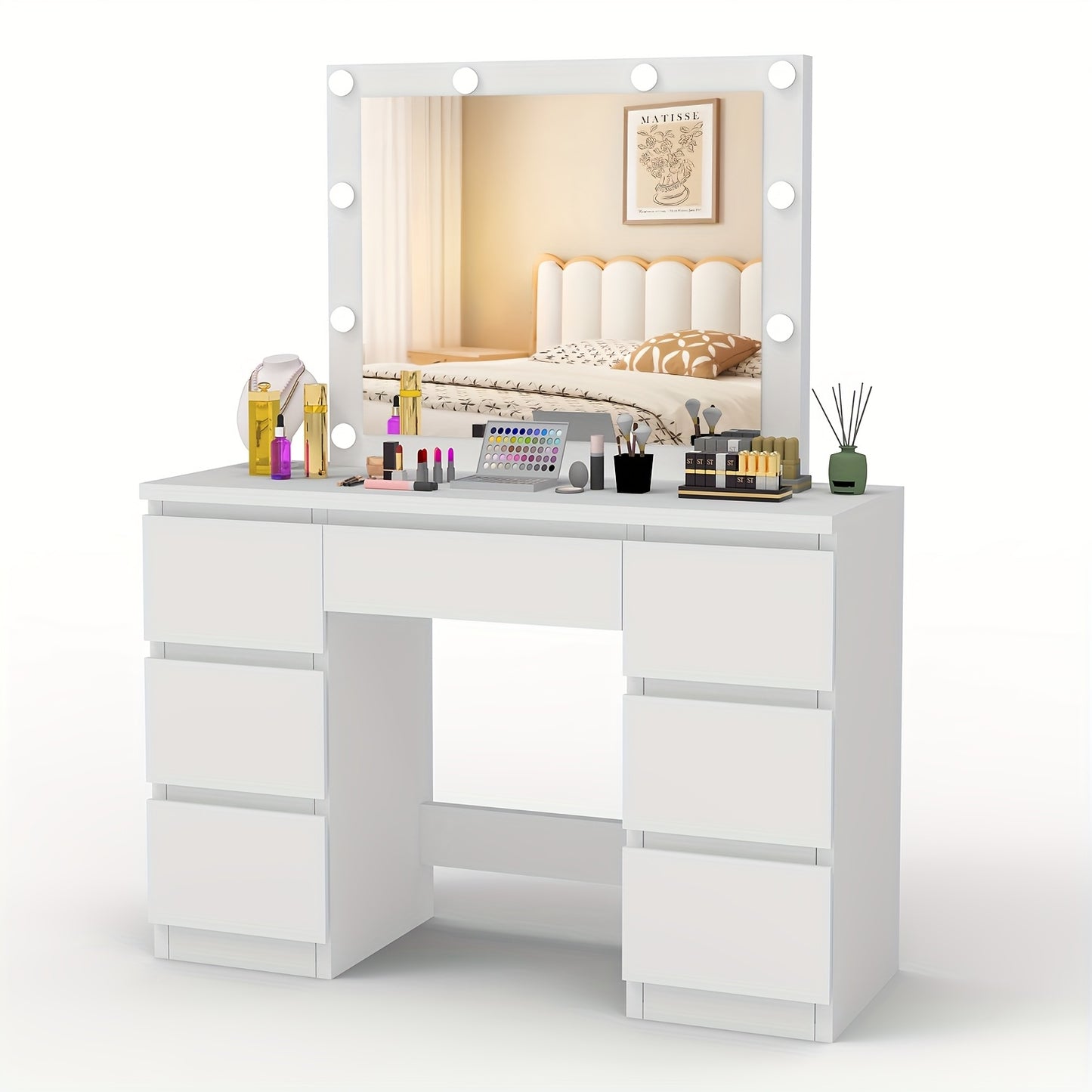 Kehot OYAJIA-GS03 Kaptafel met USB-Verlichting – 6 Laden & Planken, 68,5 cm Hoog – Wit, Moderne Make-up Tafel met 3,2+ Cubic Feet Opbergruimte