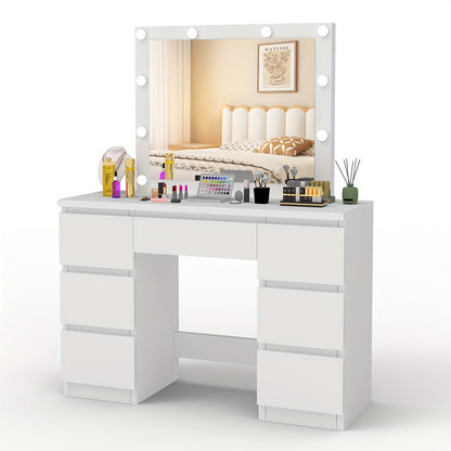 Kehot OYAJIA-GS03 Kaptafel met USB-Verlichting – 6 Laden & Planken, 68,5 cm Hoog – Wit, Moderne Make-up Tafel met 3,2+ Cubic Feet Opbergruimte