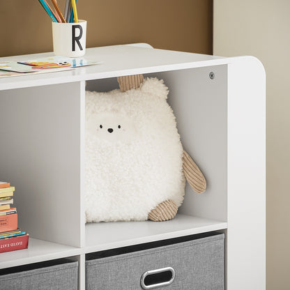 Kinderboekenkast – Kinderboekenrek – Opbergkast – Boekenplank – Speelgoedkast – MDF & rubberhout – 100x80x35 cm – Inclusief Stoffen Opbergboxen