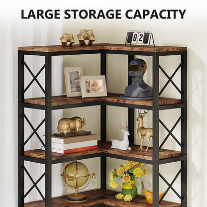 Boekenrek – Boekenkast – Hoekboekenplank – Opbergkast – Vakkenkast – 7-laags – Industrieel design – Metaal & Hout – 60x60x201 cm – 11,34 kg draagvermogen per plank