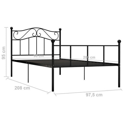 Giroletto Nero in Metallo 90x200cm - Contemporary Black Metal Bed Frame with Ornate Curved Design, Sturdy 4-Way Joint Support, No Assembly Required, Durable & Easy-Clean for Modern Bedroom Decor, Bedroom Furniture, Elegant Be