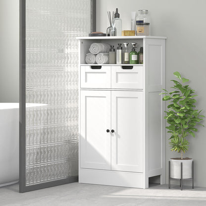 Badkamerkast – Badkamermeubel – Opbergkast – Kolomkast – Wastafelonderkast – Wit Gelakt – Compact 60x30x109 cm – Met 2 Laden en 1 Deur