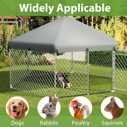Hondenkennel – Hondenren – Hondenkooi – Buitenkennel – Hondenhok – Ruim 280x250x165 cm – Gegalvaniseerd Staal – Weerbestendig Met Dak en Slot